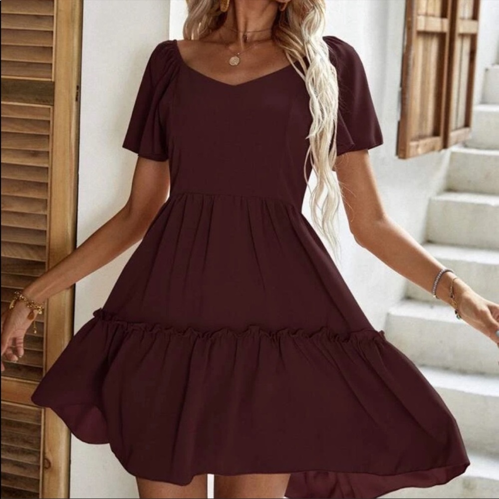 Kara and Kate Burgundy Ruffle Sweetheart Neck Dress - size XL - NWT - Picture 2 of 6
